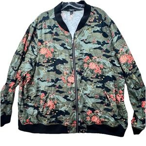 Torrid Light Full Zip Bomber Jacket Plus Size 4X Green Camo Floral‎ Streetwear